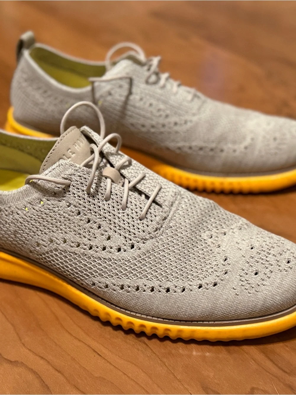 Cole Haan Light Gray Knit Oxfords with Yellow Sole